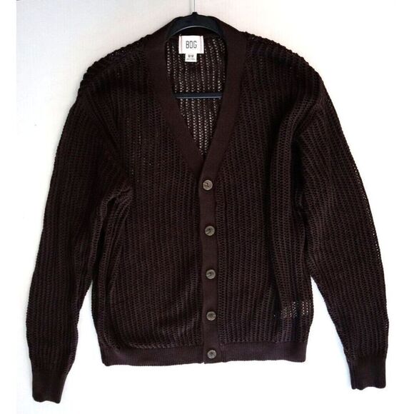BDG x Urban Outfitters OB1846492 Men Sz M Brown Open Knit Beach Cardigan Sweater - Picture 1 of 7